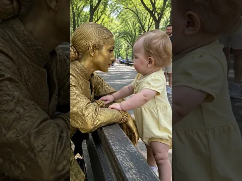 Toddler kisses a gold statue… then it smiles back 😂💛 #shorts