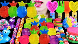 ASMR PINEAPPLE JELLY ROPEJELLY WATERMELON MACARON UNICORN COOKIE TURTLE CANDY SPOON CANDY MUKBANG