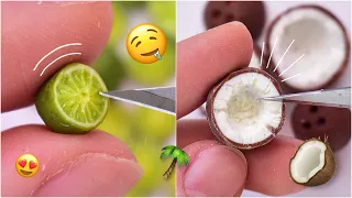 Miniature Art Dollhouse 🌴 | Making of Mini Food 🥥 🍋 | Strawberrypuffcake