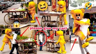 Teddy bear Stealing vegetable Cart 😆🤣| Try not to laugh😂 funny Pranks😱