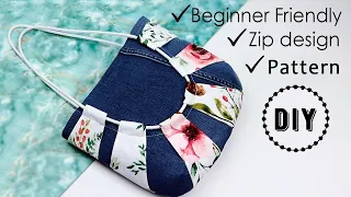 DIY Shoulder Bag Idea From Denim Jeans Cord and Fabric Step-by-step & Template Pattern