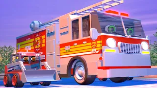 Fire Truck Wheels Go Round & Round Nursery Rhyme & Kids Car Cartoon Video
