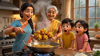 गांव में बाढ़ आने के बाद सब छत पर चले गए और पकौड़े बनाकर खाए cartoon kahani | story video 