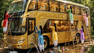 6 Sisters Went on a Trip and Found a Mysterious Golden Double-Decker Bus Hidden Deep in the Jungle! 