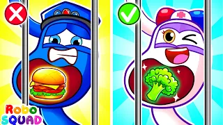 Healthy vs Unhealthy Food✨Learn Healthy Habits 🍕 Boo Boo Song | Newborn Song | RoboSquad Kids Song
