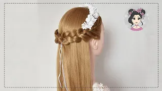 PEINADO SENCILLO para PRIMERA COMUNIÓN | Semirecogido con Trenza y flores