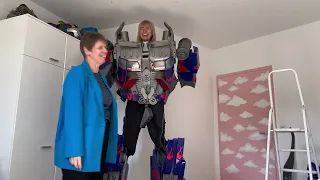 5’5 me putting on a life-sized Optimus Prime suit