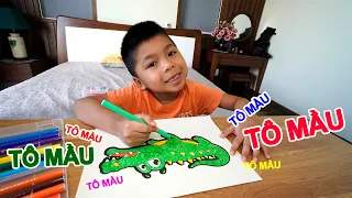 Bé Bắp Tô Màu Con Cá Sấu | Coloring Crocodile | Bún Bắp Family