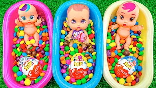 Satisfying Video l Mixing Rainbow Candy in 3 BathTub with Glitter Nail Polish Skittles Cutting ASMR