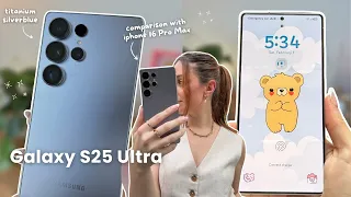 Samsung Galaxy S25 Ultra Silverblue 🦋 aesthetic unboxing, iPhone 16 Pro comparison & accessories