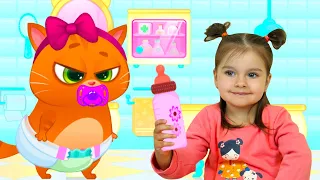 История для детей как Арина и котик Bubbu играют в игре | Арина как мама собирает Бубу в сад