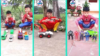 Toy cars, car video compilation, cranes, excavators, spiderman,Hulk P9 #Kids #Spiderman #Shorts