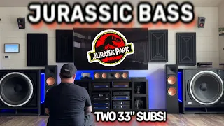 Jurassic T-Rex BASS 🔊 Crazy Home Theater System With 2 33" Subs Stomping the House Down😳