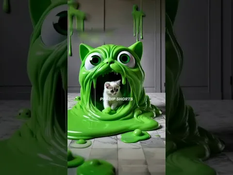 Slime monster attached on a cute cat🙀#cat #catlover #cartoon #shorts #viralvideo #trending#fyp