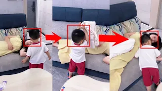 妈妈装晕倒测试刚放学回家的儿子，儿子立马给妈妈盖被子，太暖心了！ 【小童童成长记】