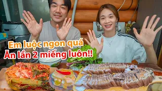 |1275| THỊT LUỘC ĐẬU TƯƠNG ĂN VỚI MĂNG NGÂM TỎI ỚT VÀ KIM CHI NHÀ LÀM.