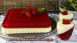POSTRE DE GELATINA DE FRESA CON LECHE FÁCIL DELICIOSA Y MUY BONITA solo 4 Ingredientes