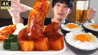 ASMR 辛いまるごと豚の角煮 Spicy Braised Pork Belly EATING SOUNDS | 咀嚼音 | MUKBANG | 먹방