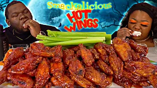 SPICY BUFFALO + FLAMIN BBQ WINGS FEAT @Bloveslife SMACKALICIOUS HOT SAUCE 🔥 | MUKBANG EATING SHOW