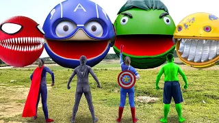 Pacman in real life Transformation VS Supergirl, Spiderman, Captain Marvel, Hulk Transformation