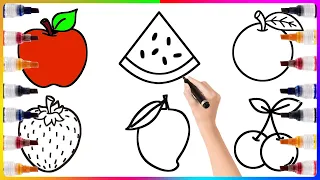 Learn FRUITS , Painting and Colouring for Kids & Toddlers #apple #mango  #strawberry #cherry #abcd