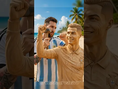 Messi construye una estatua de madera de Ronaldo #football #ronaldo #cr7 #messi #shorts