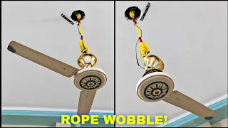 Ceiling Fan Hung on a Rope… 1 vs 2 Blade 😳 INSANE Wobble!
