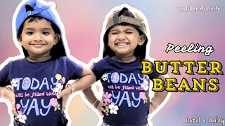 Hazel & Hailey helping mom in Kitchen😍 | Toddler Activity | Butter Beans Peeling 🥗