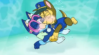 BLUEY Y CHASE SE BESAN BAJO EL AGUA EN MINECRAFT 😍