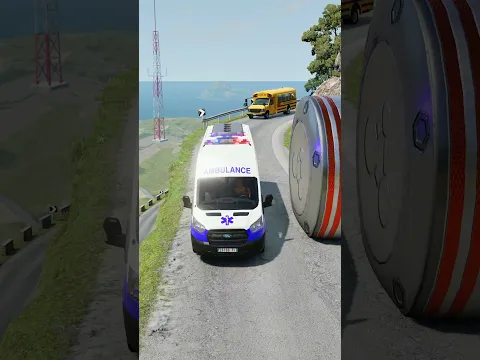 Cars & Ambulance Van vs Giant Pit Bollards Crash - BeamNG.drive