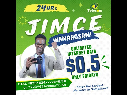 Ku shubo $0.5 Jimce Kasta oo hel internet aan xadi lahayn.