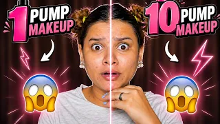 1 Pump makeup V/s 10 Pump makeup challenge 😱||#makeup #funny #thesastamakeup 
