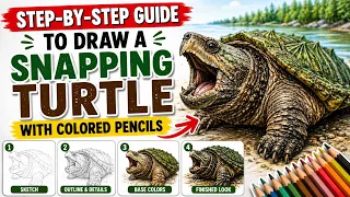 Step-by-Step Guide to Drawing a Snapping Turtle with Colored Pencils