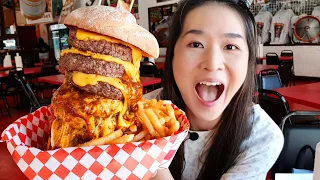 HEART ATTACK GRILL'S OCTUPLE BYPASS BURGER CHALLENGE! 8X8 Cheeseburger - Food Challenge Mukbang