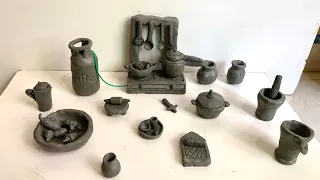 DIY miniature kitchen set made with clay | miniature clay kitchen set
