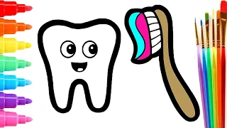 Рисование зубов и зубной щетки для детей | Drawing teeth and toothbrushes for children