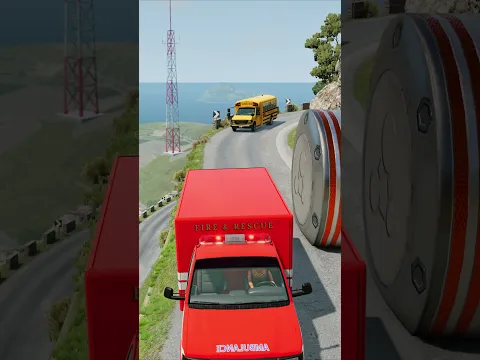 Cars & Ambulance Van vs Giant Pit Bollards Crash - BeamNG.drive