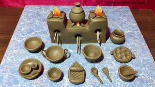 Easy way to make miniature kitchen set with clay