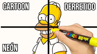 Pintando dibujo de Homero en cuatro estilos #dibujo #cartoon #4styles #posca #viral | RomanART 
