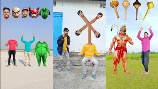 Green fatty dog & cute brother head matching/Long gardan helicopter flying man/Jai Bajrangbali-magic