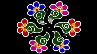 Awesome #colorful sankranthi muggulu 11*6dots🌺Festival rangoli🌺Chukkala muggulu @trendyanimation