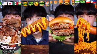 ASMR MUKBANG FIRE NOODLES FRIED CHICKEN SAUSAGE CHEESE BURGER (NO BGM)