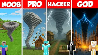Tornado Build Battle Challenge - Noob vs Pro vs Hacker vs God - Minecraft Animation