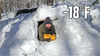 -18°F/-28°C Surviving the Polar Vortex Overnight in a Snow Shelter - Coldest temperature in decades