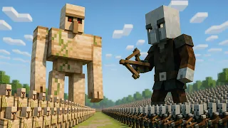 200 saqueadores contra 50 gólems de hierro, ¿quién es el más poderoso? | Mobs vs. mobs de Minecraft