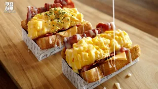 폭신폭신 계란이 듬뿍!! 바삭한 마늘 버터 토스트! 에그드랍스타일.