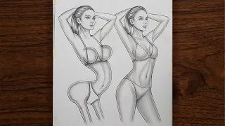 Hpw to draw a body ⏳️ Easy trick to draw a girl #art #cartoon #drawing #funny #tutorial #girl