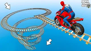 الأبطال الخارقين على القضبان دوامة قمع جسر - SPIDER-MAN on Motorcycle in Spiral Bridge Stunt Ride!!