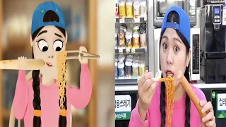 Convenience Store Food 짜장면 떡볶이 편의점 먹방 Mukbang DONA 도나 Vs Dona Animation
