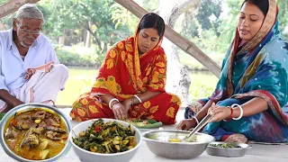 popi kitchen Eating  Shol Mulo Ranna & mulo saag Vaja and hot rice